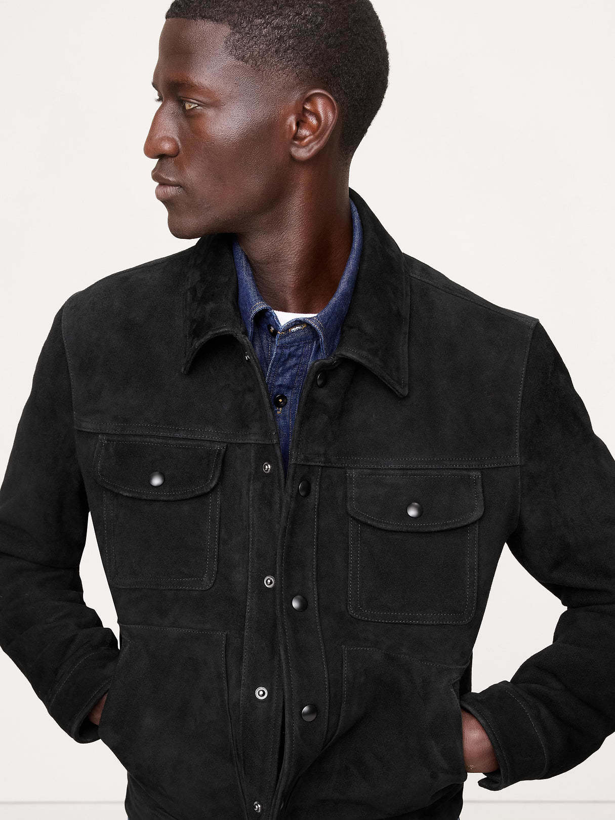 Suede Trucker Jacket - Black