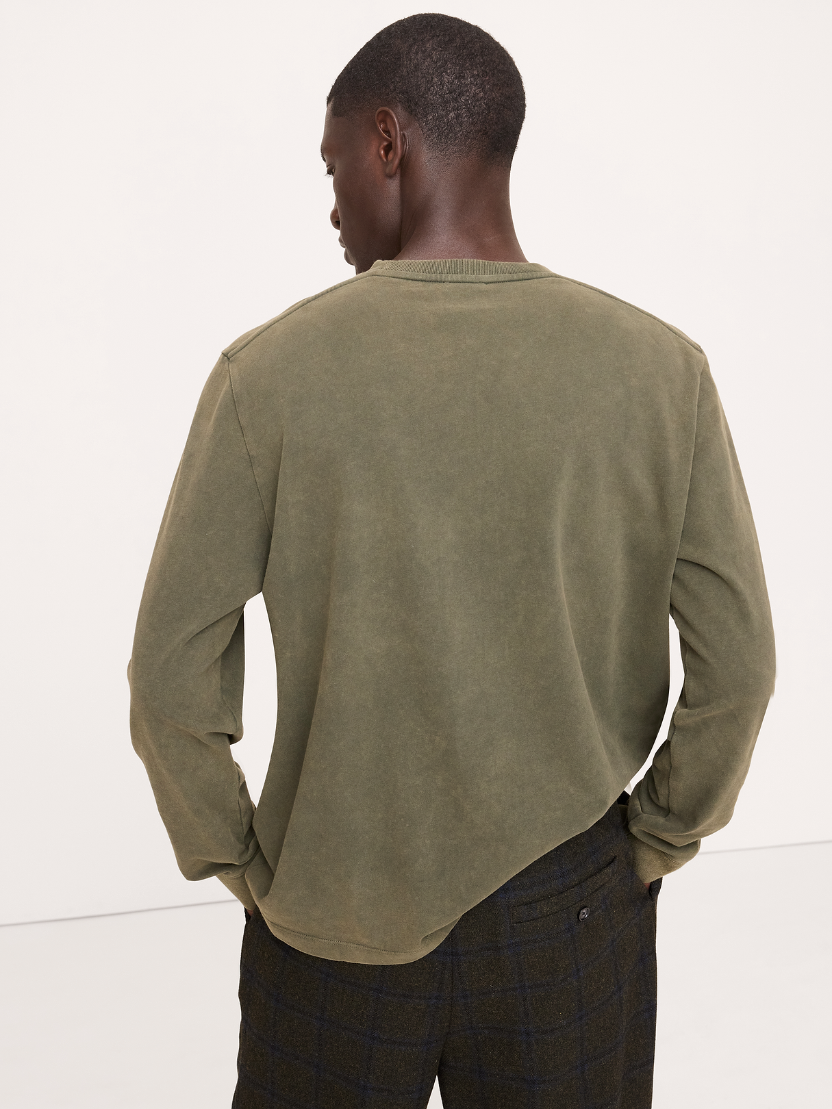 Sueded Cotton Long-Sleeve T-Shirt - Dark Trees Green