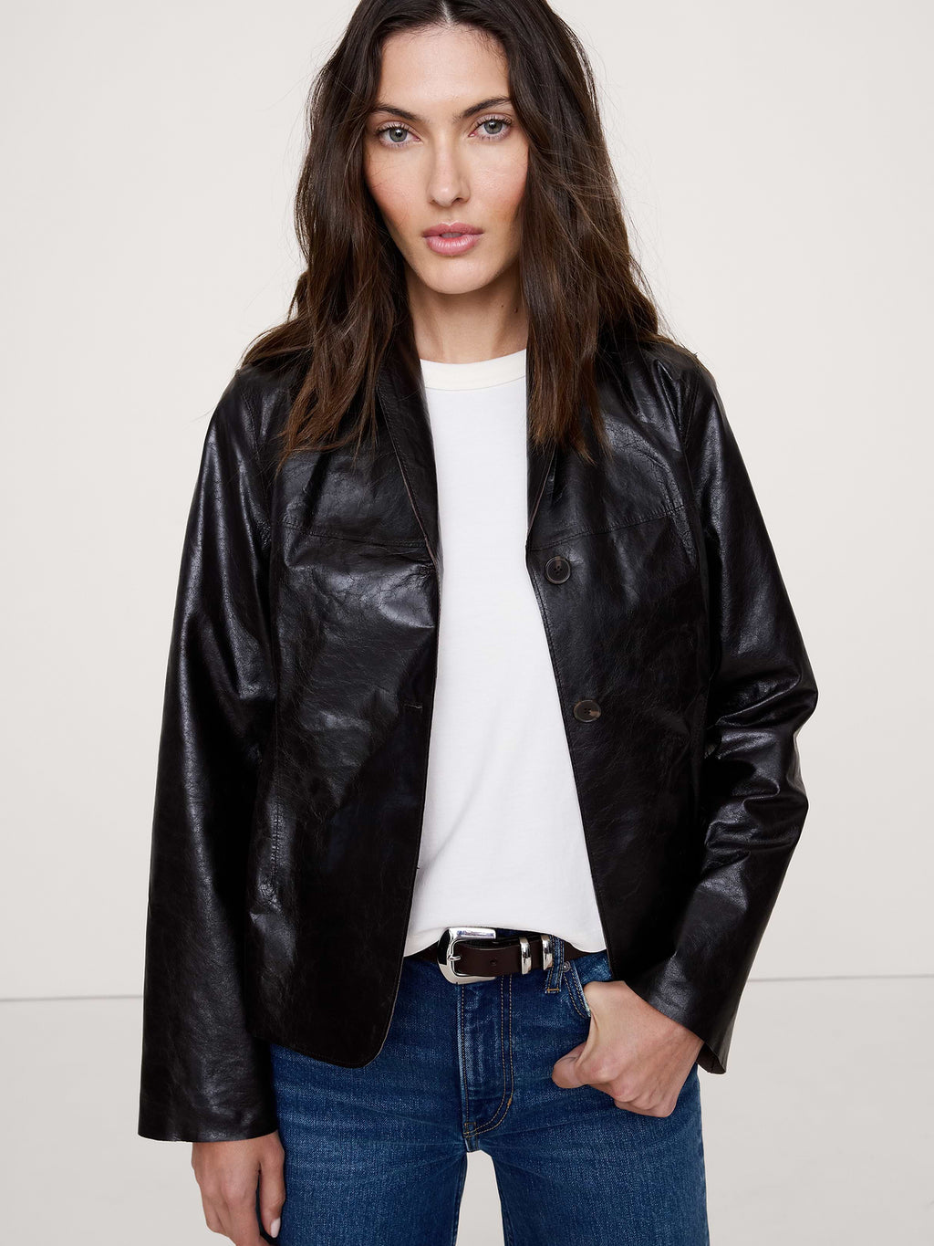 90S Leather Blazer - Espresso Brown