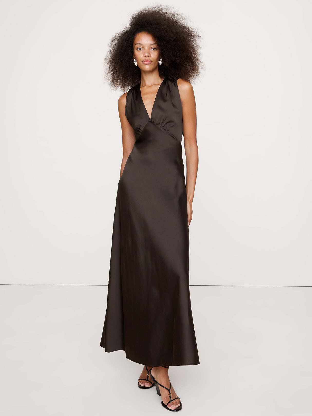 Stretch-Satin Cross-Back Maxi Dress - Ganache Brown