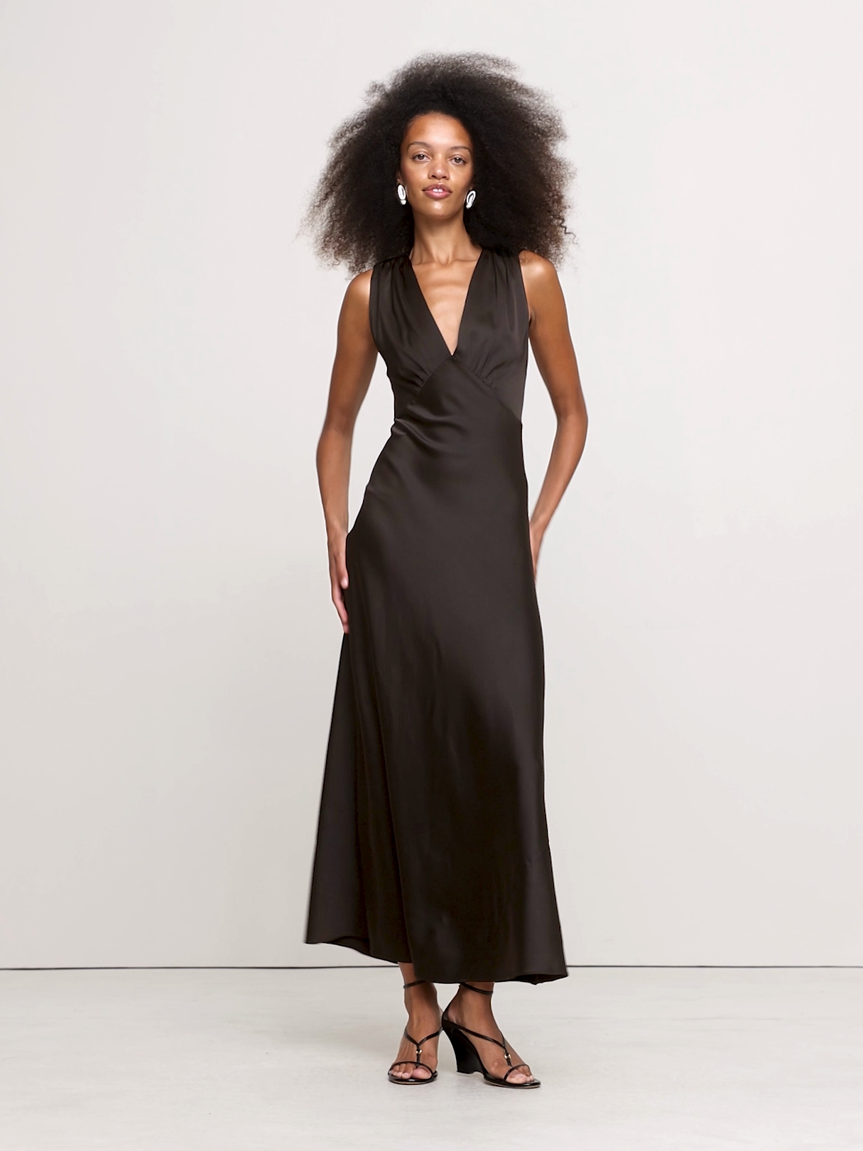 Stretch-Satin Cross-Back Maxi Dress - Ganache Brown