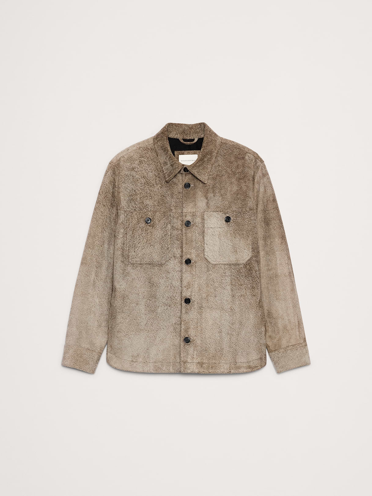 Relaxed Textured Suede Shirt Jacket - Multi Taupe