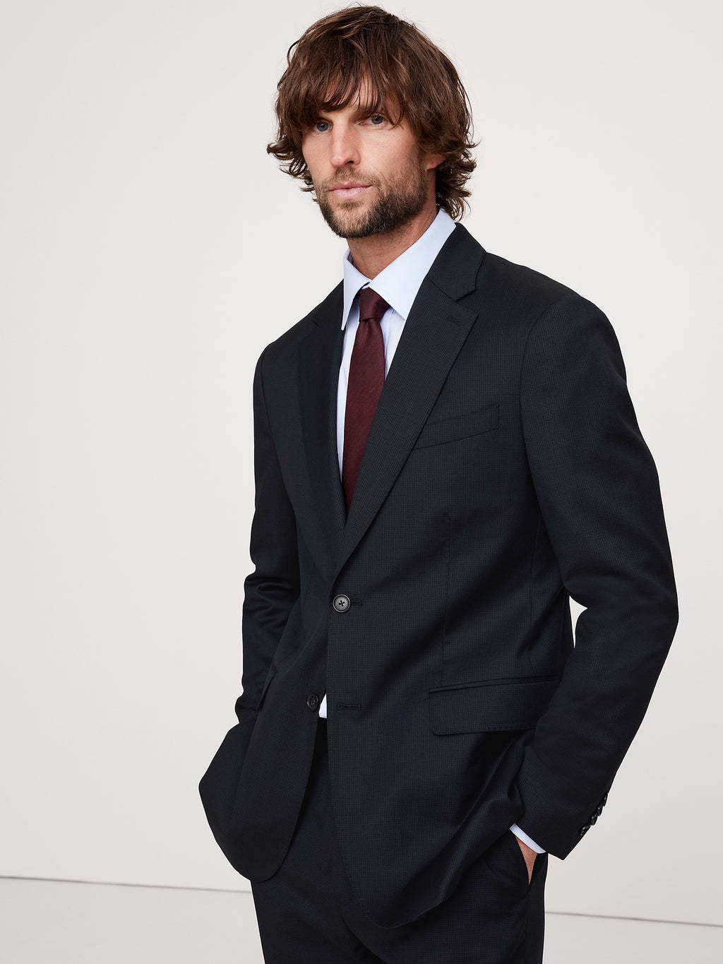 Signature Italian Houndstooth Suit Jacket - Navy Blue