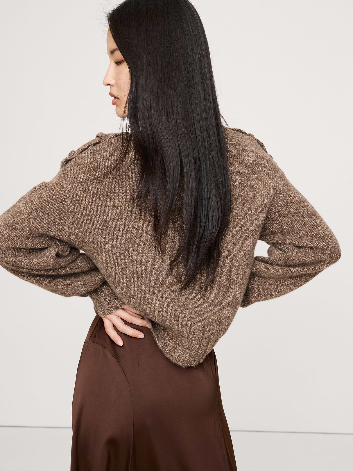 Marled Cashmere-Merino Blend Sweater - Brown Heather