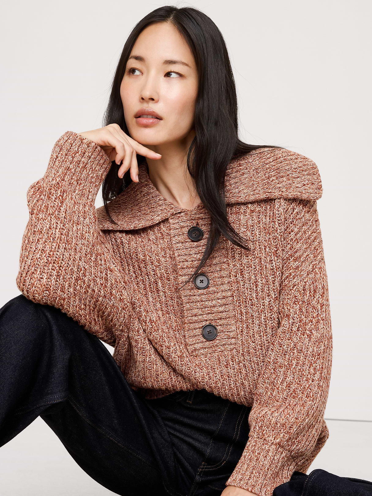 Oversized Cotton Sailor Sweater - Red Heather