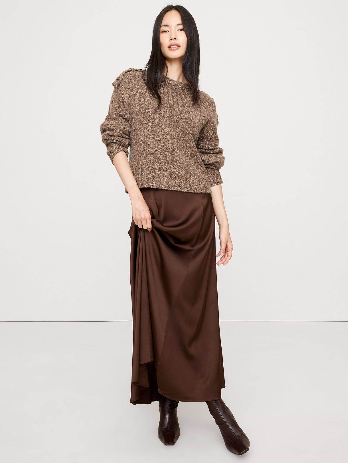 Marled Cashmere-Merino Blend Sweater - Brown Heather