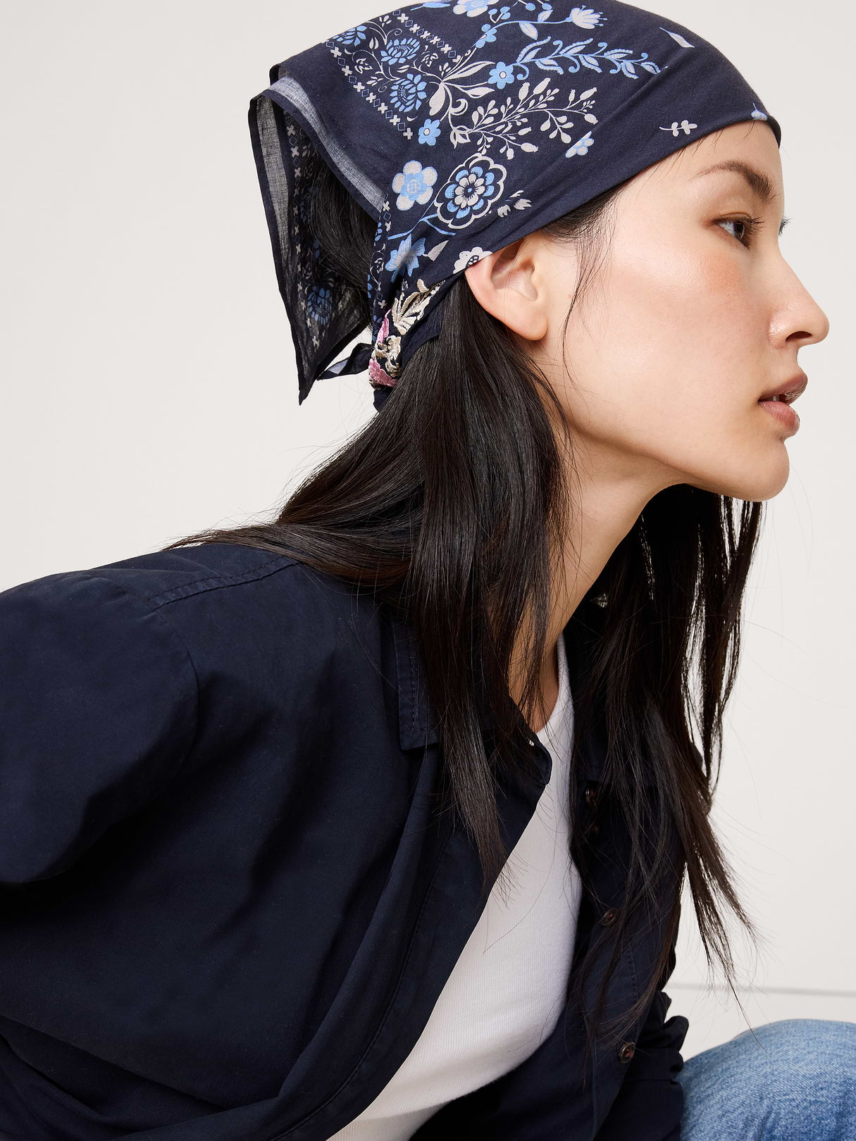 Embroidered Cotton Scarf by Vismaya - Navy Blue