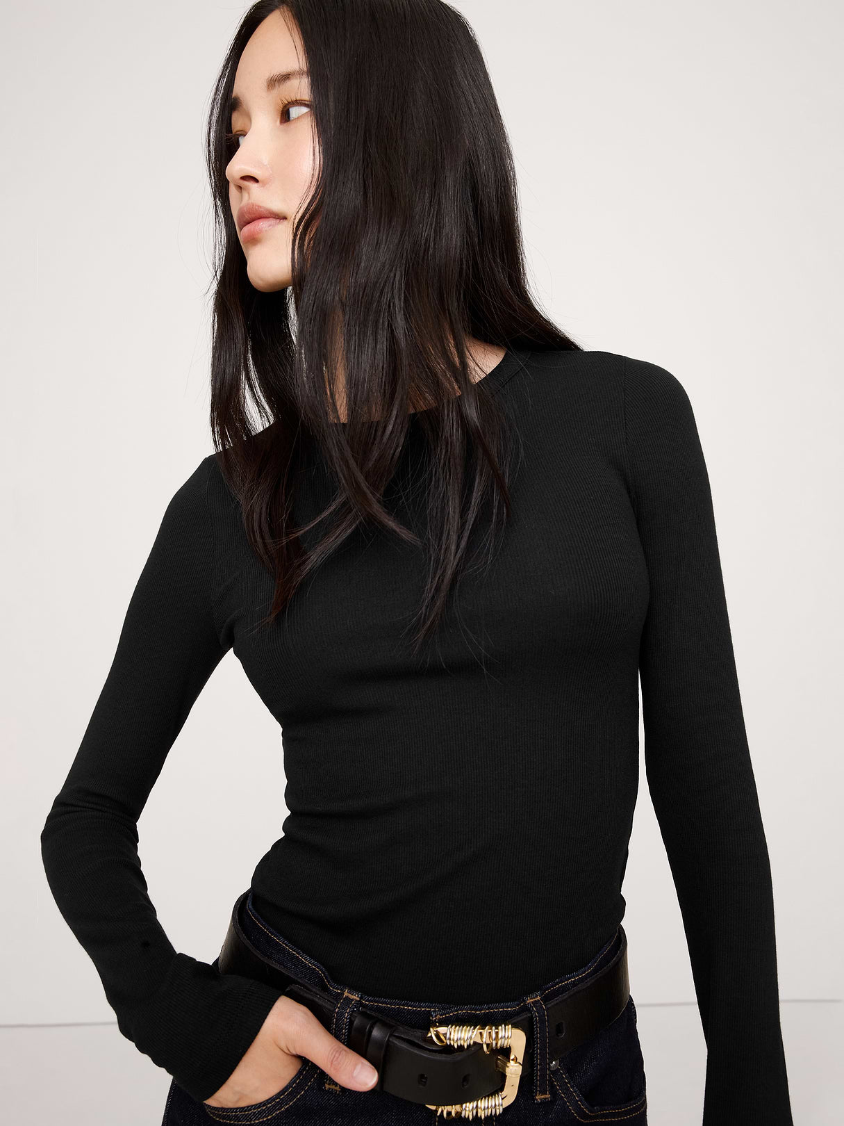 Ribbed Crew-Neck T-Shirt - Black
