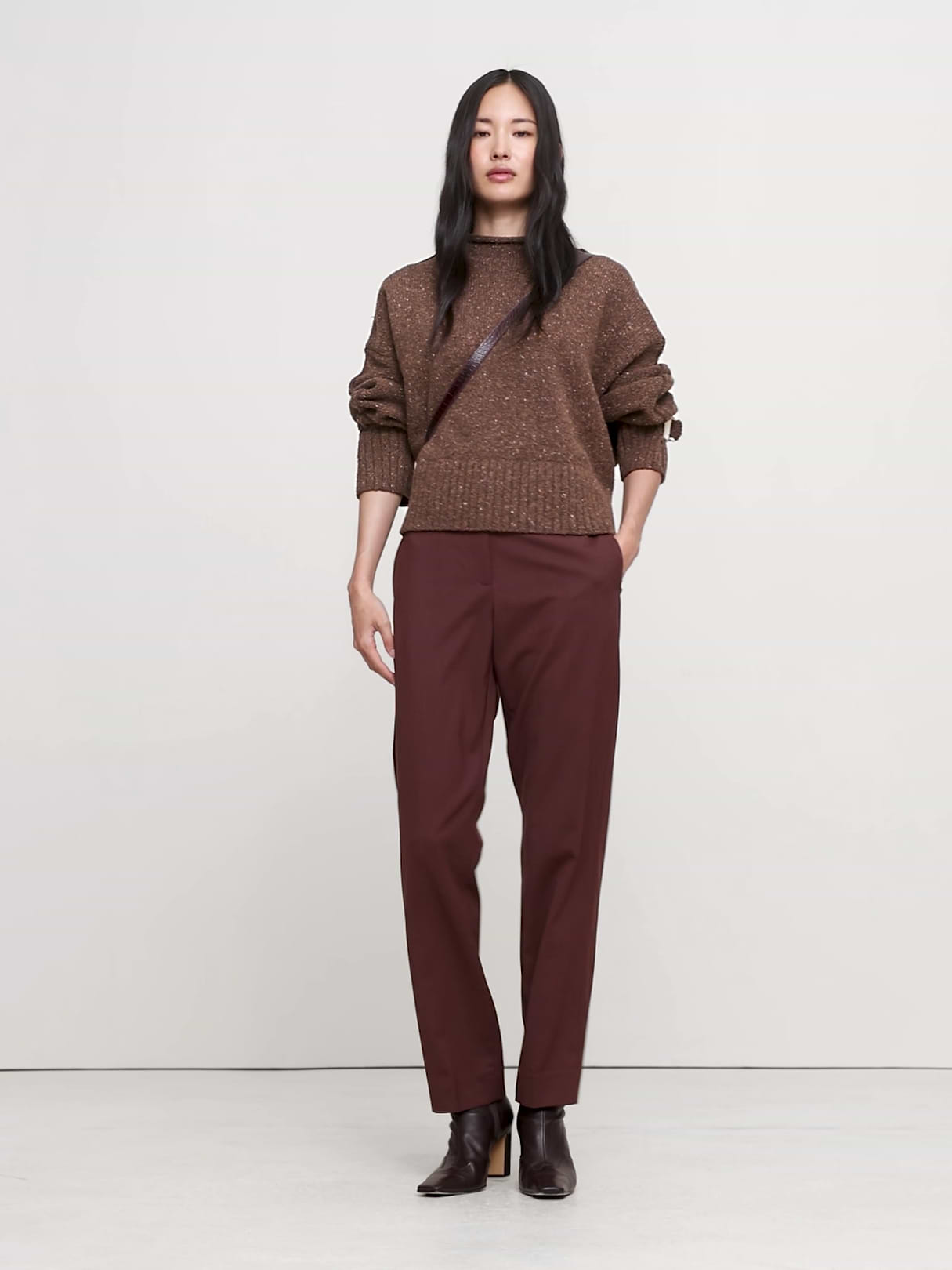 Ultra High-Rise Modern Slim Italian Lightweight Wool Ankle Pant - Espresso Brown