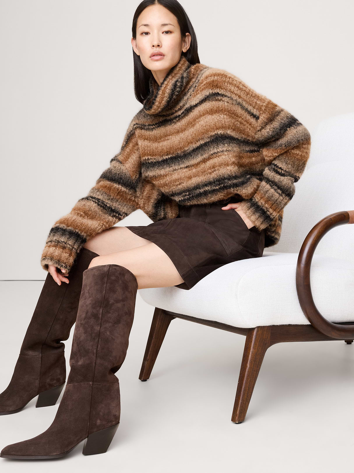 Italian Alpaca-Blend Funnel-Neck Sweater - Brown Tie-Dye
