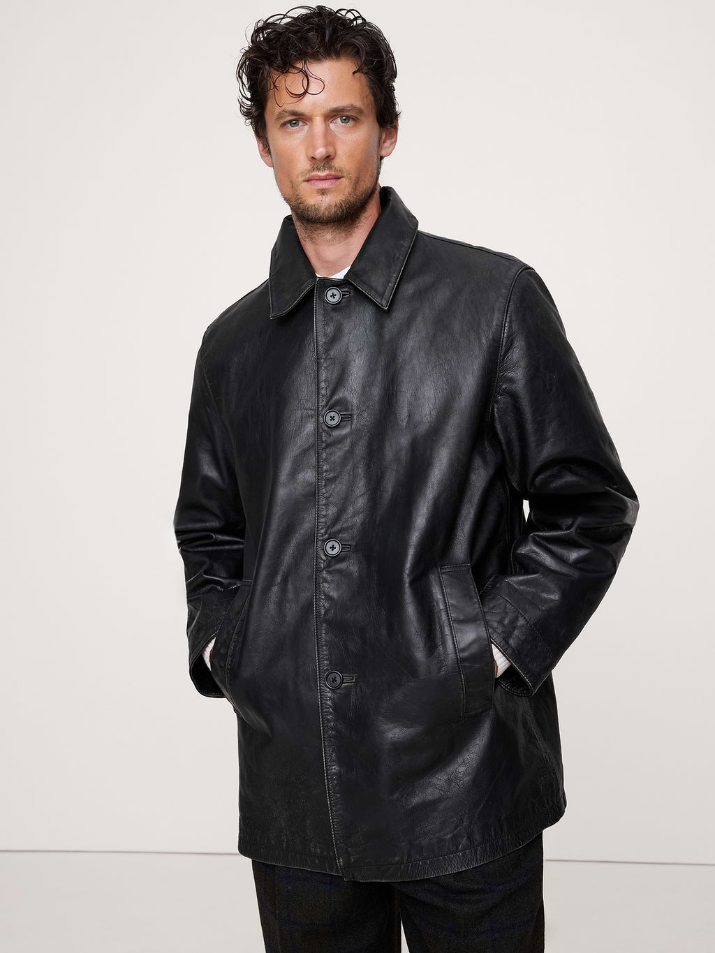 Relaxed Leather Carcoat - Black