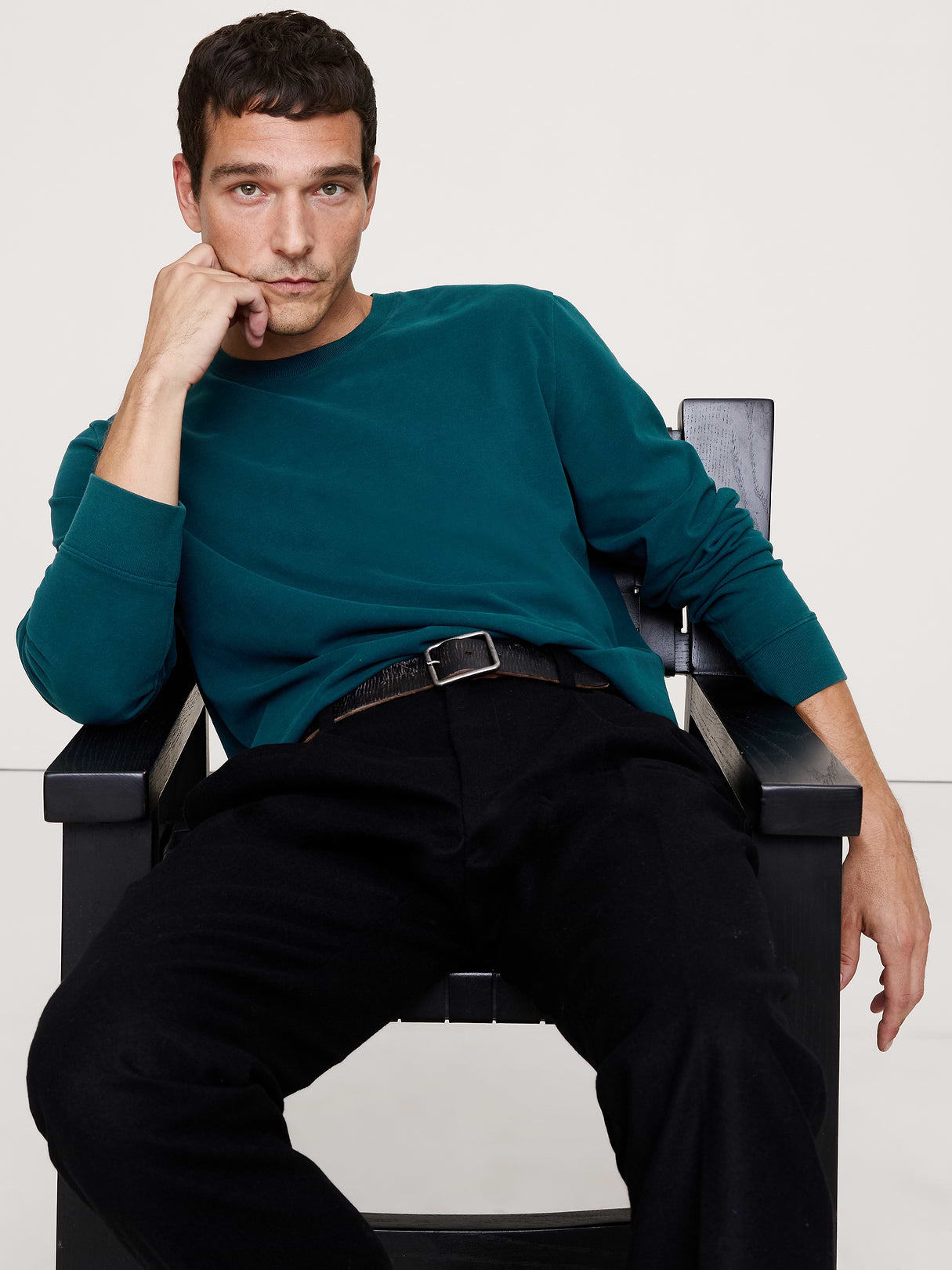 Sueded Cotton Long-Sleeve T-Shirt - Teal Shadow