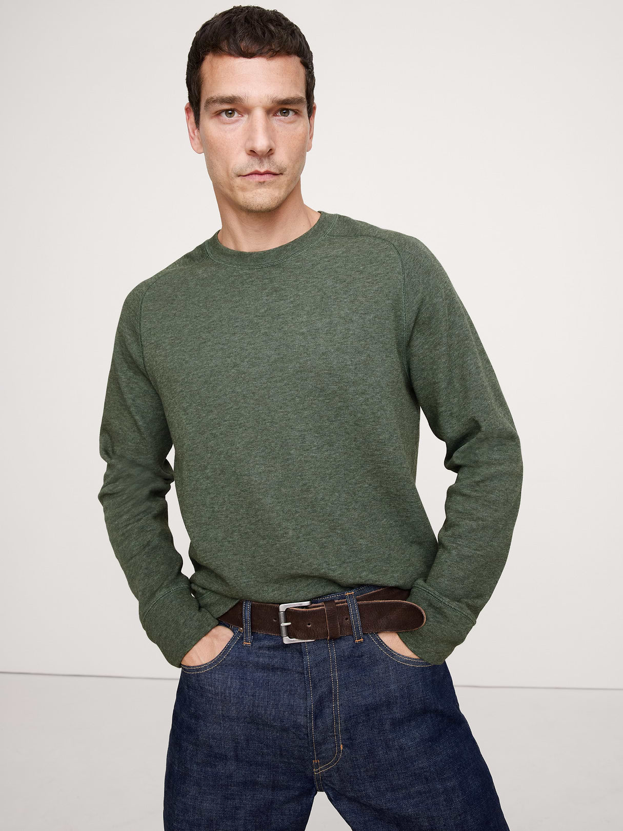 Slub Double-Knit Crew-Neck T-Shirt - Olive Green Heather