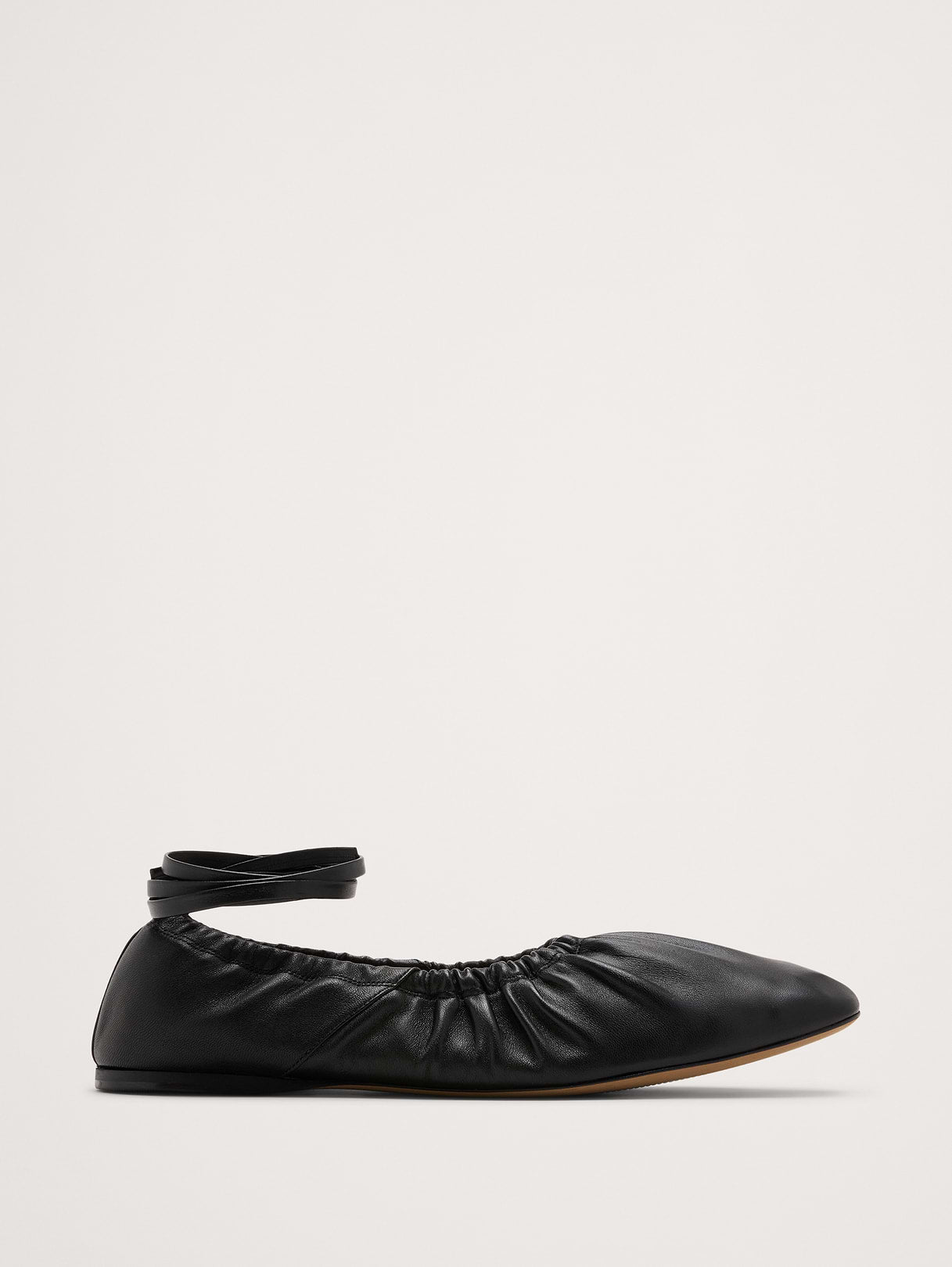 Ruched Leather Ballet Flat - Black Leather