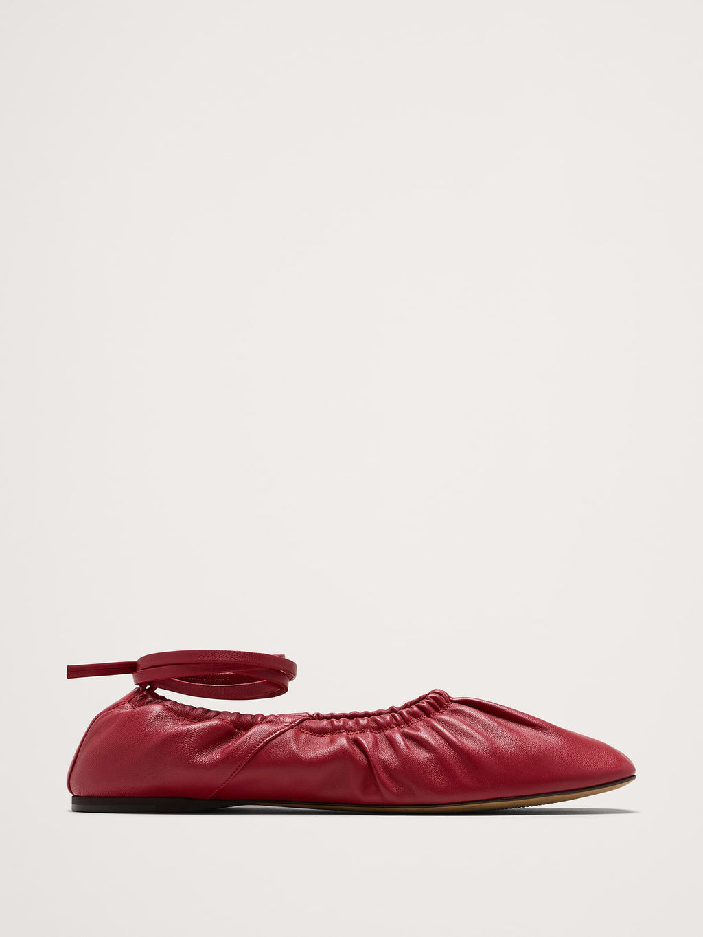 Ruched Leather Ballet Flat - Deep Red Leather
