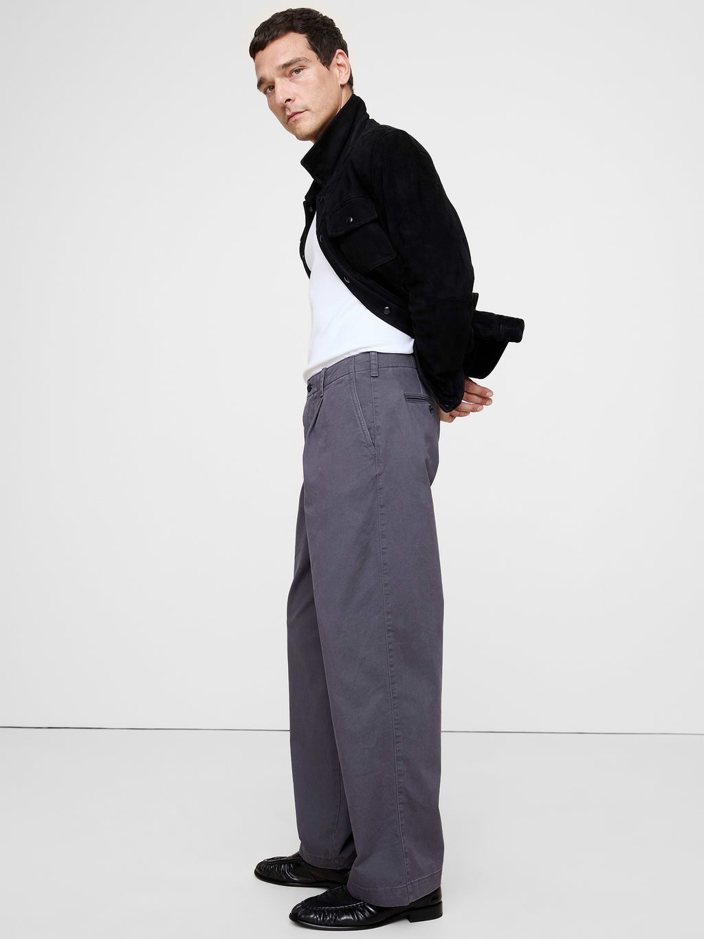 Loose Pleated Chino - Blue Charcoal