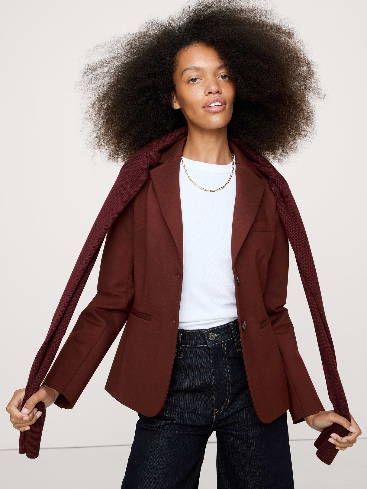 Slim Everywhere Ponte Blazer - Redwood Burgundy