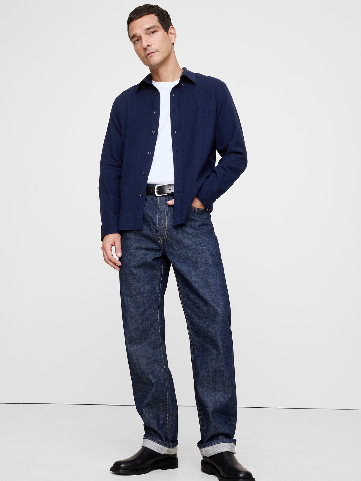 Standard-Fit Lightweight Flannel Shirt - Navy Blue
