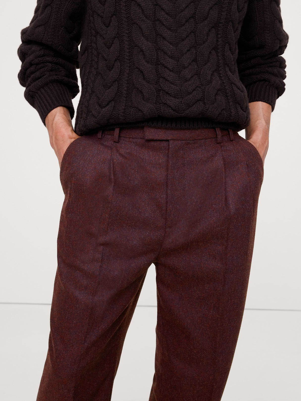 Straight Flannel Pleated Dress Pant - Deep Burgundy Red