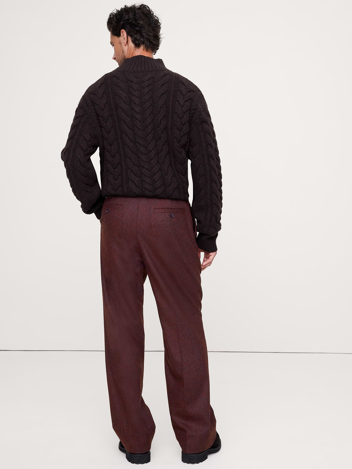 Straight Flannel Pleated Dress Pant - Deep Burgundy Red