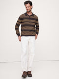 Stripe Cotton-Linen Sweater Polo - Brown
