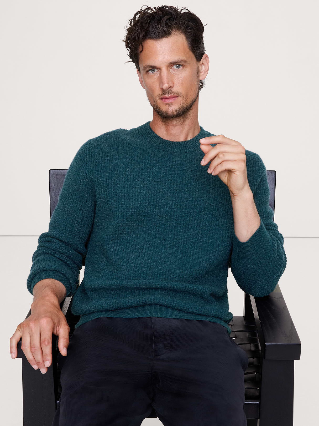 Italian Merino-Cashmere Waffle-Knit Sweater - Teal