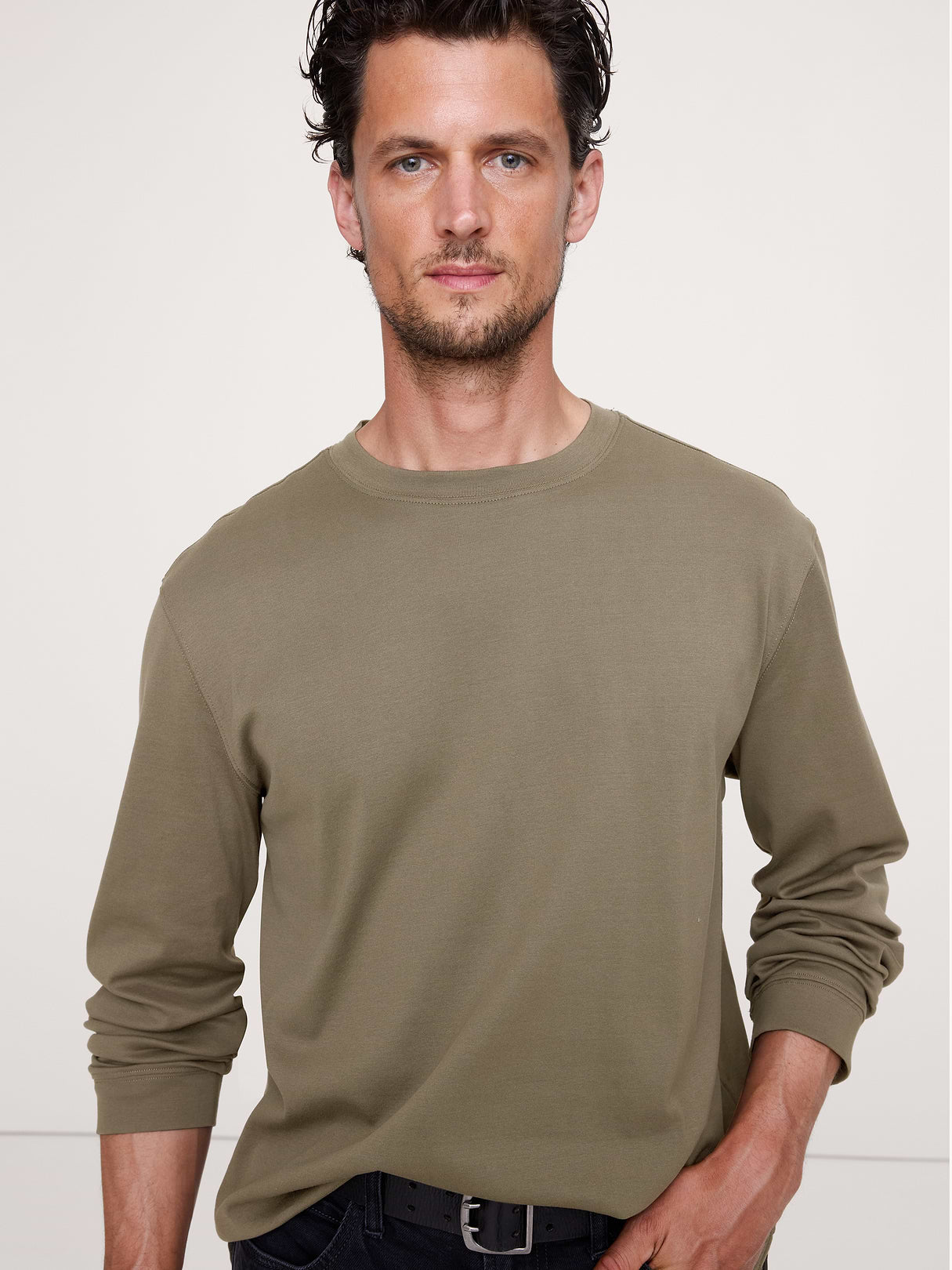 Silky-Cotton Crew-Neck T-Shirt - Olive-Taupe