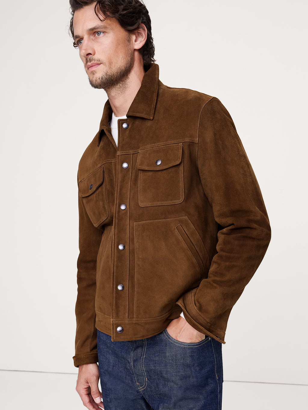 Suede Trucker Jacket - Dark Brown