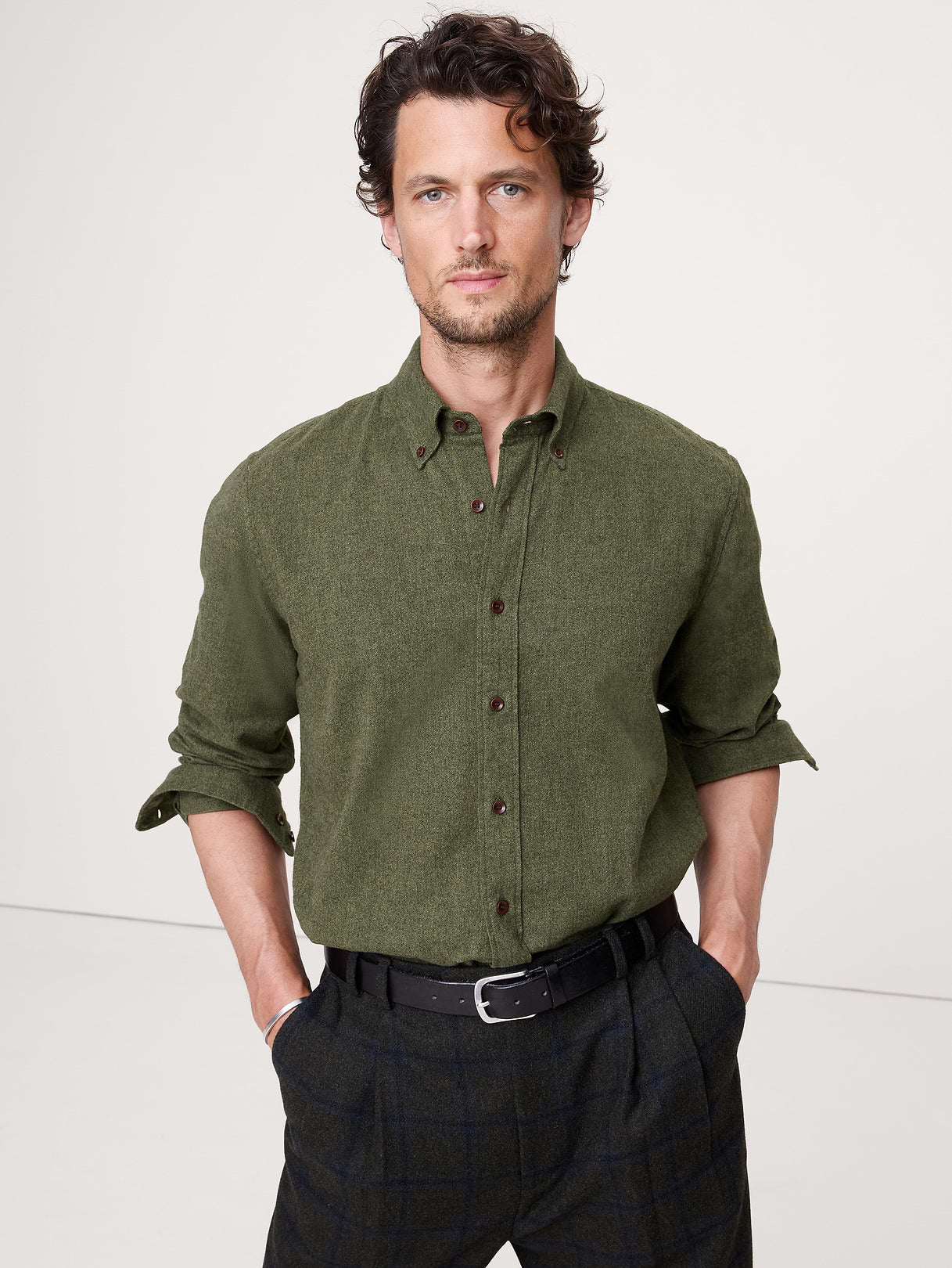 Standard-Fit Lightweight Flannel Shirt - Green