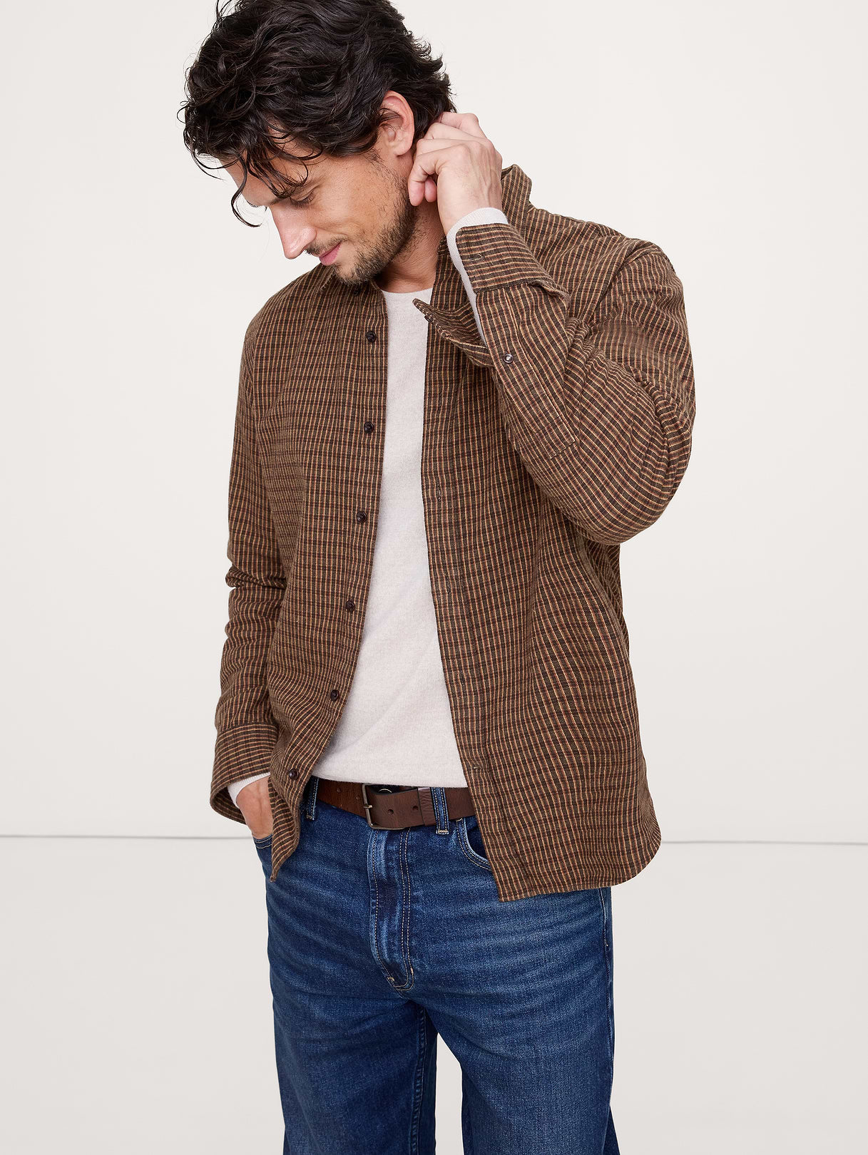 Standard-Fit Lightweight Flannel Shirt - Brown Plaid