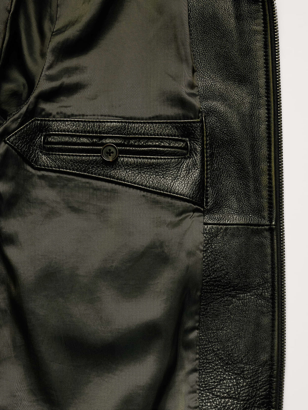 Oversized Distressed Leather Bomber Jacket - Olive Green
