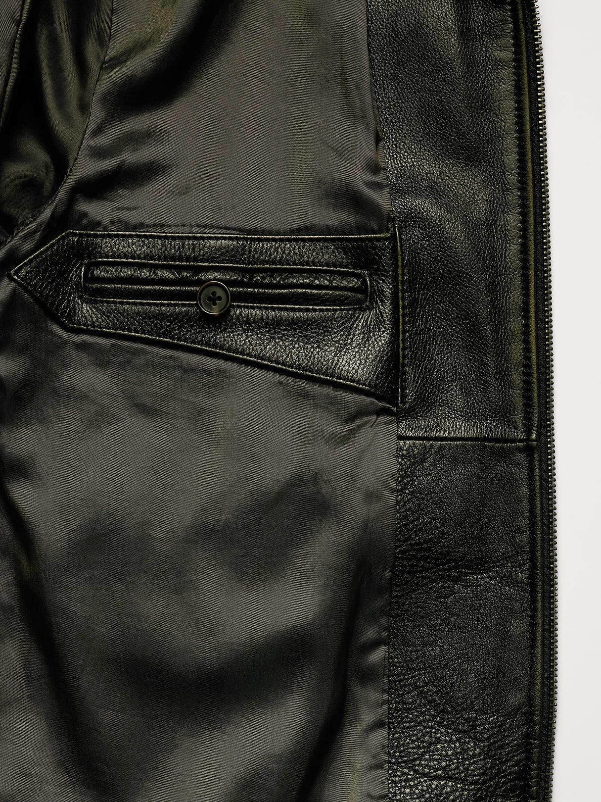 Oversized Distressed Leather Bomber Jacket - Olive Green