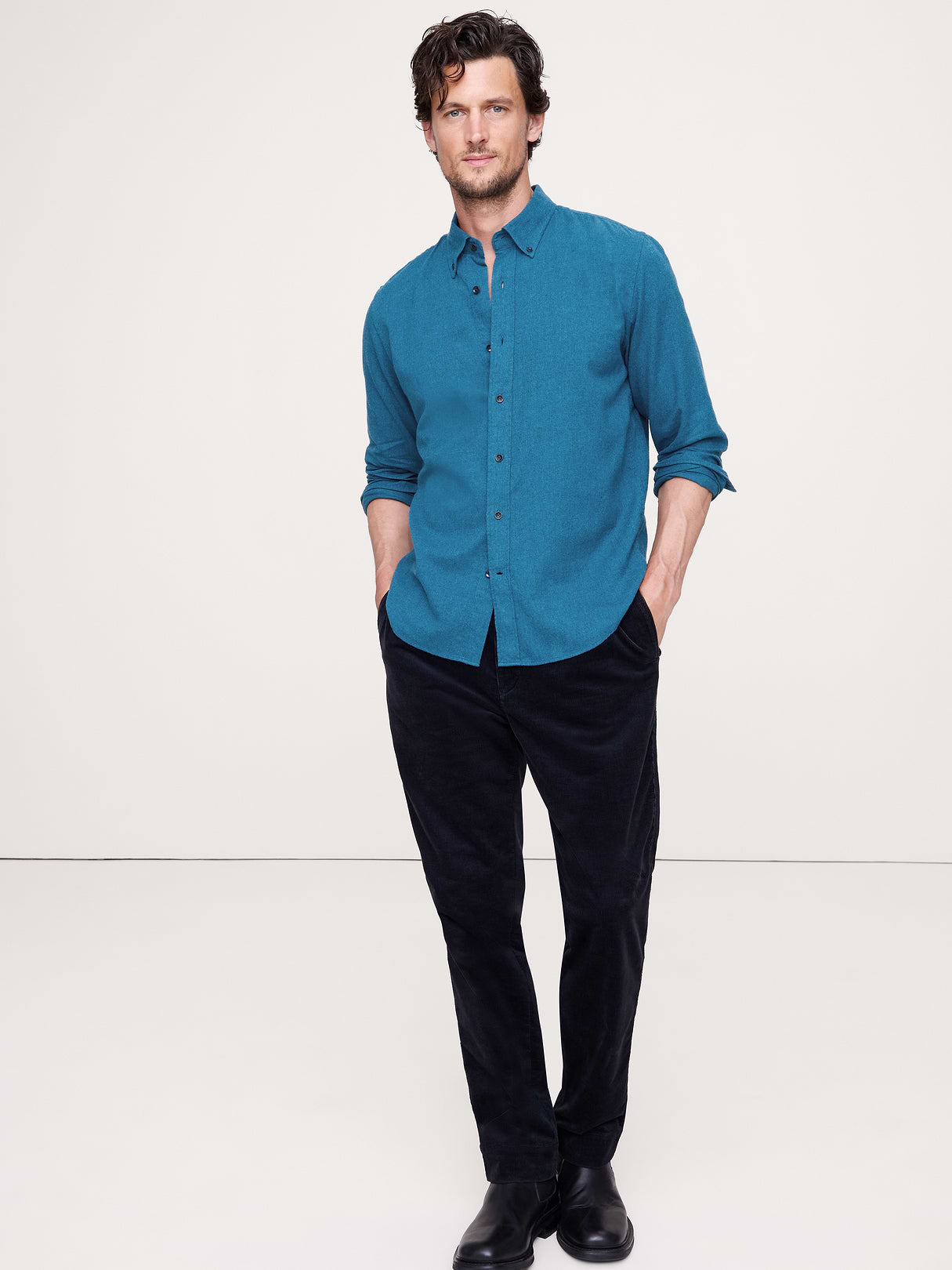 Standard-Fit Lightweight Flannel Shirt - Teal