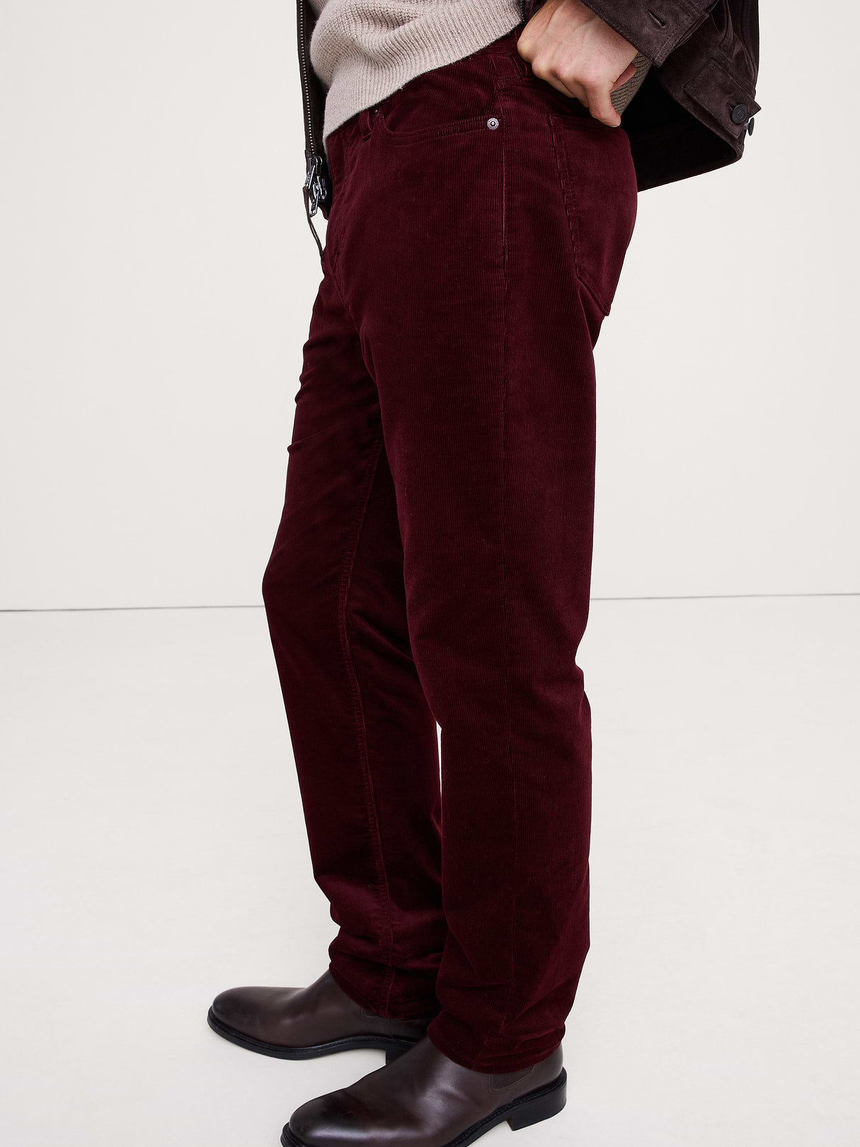 Straight Stretch-Corduroy Traveler Pant - Burgundy Red