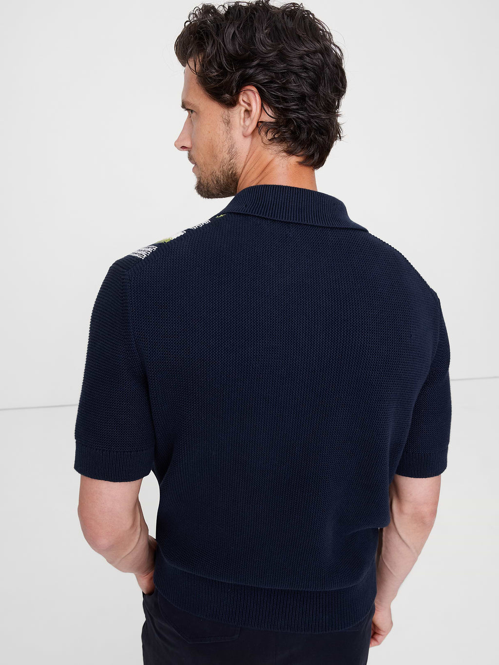 Bouclé Stripe Sweater Polo - Navy Blue