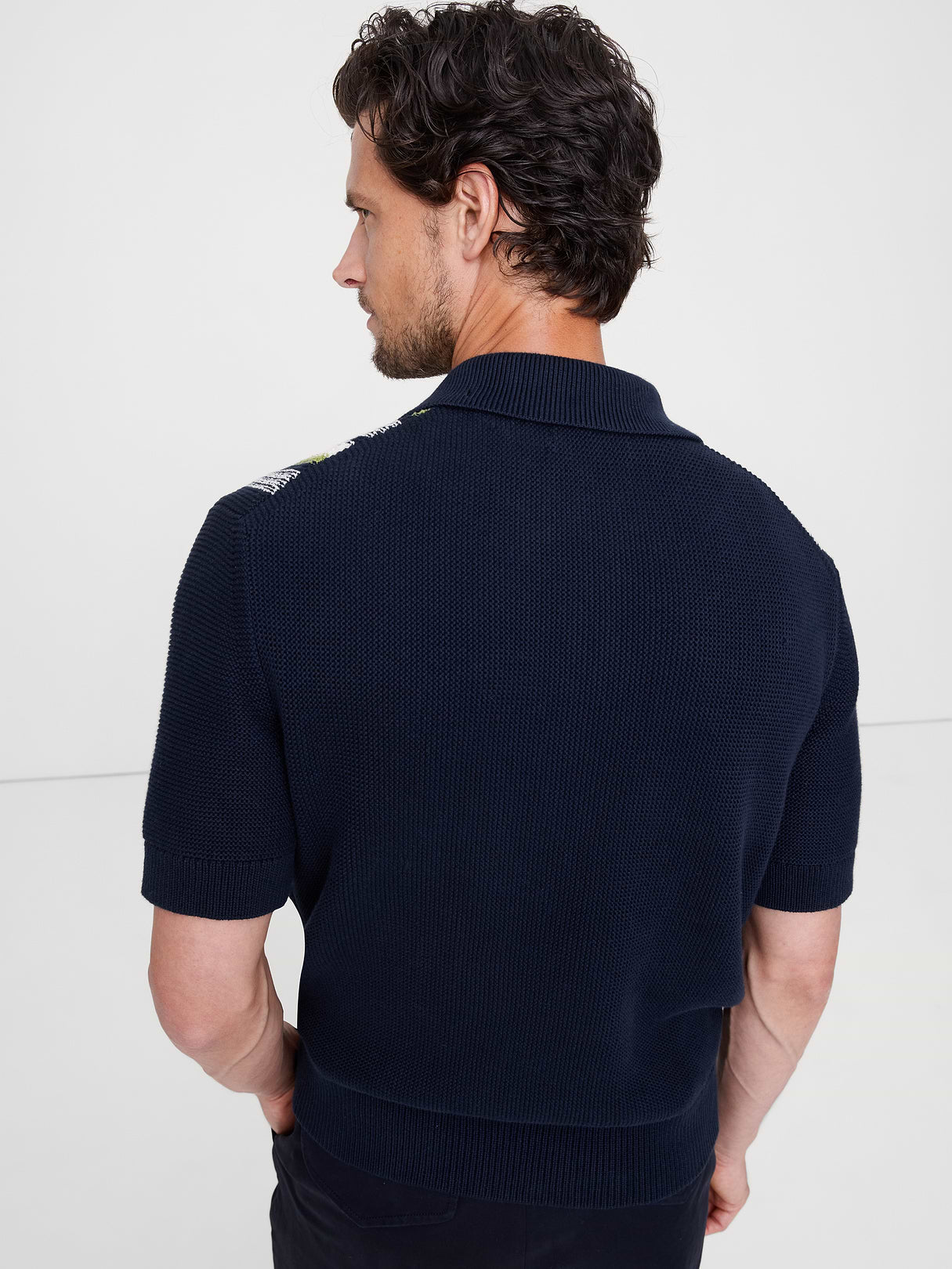 Bouclé Stripe Sweater Polo - Navy Blue