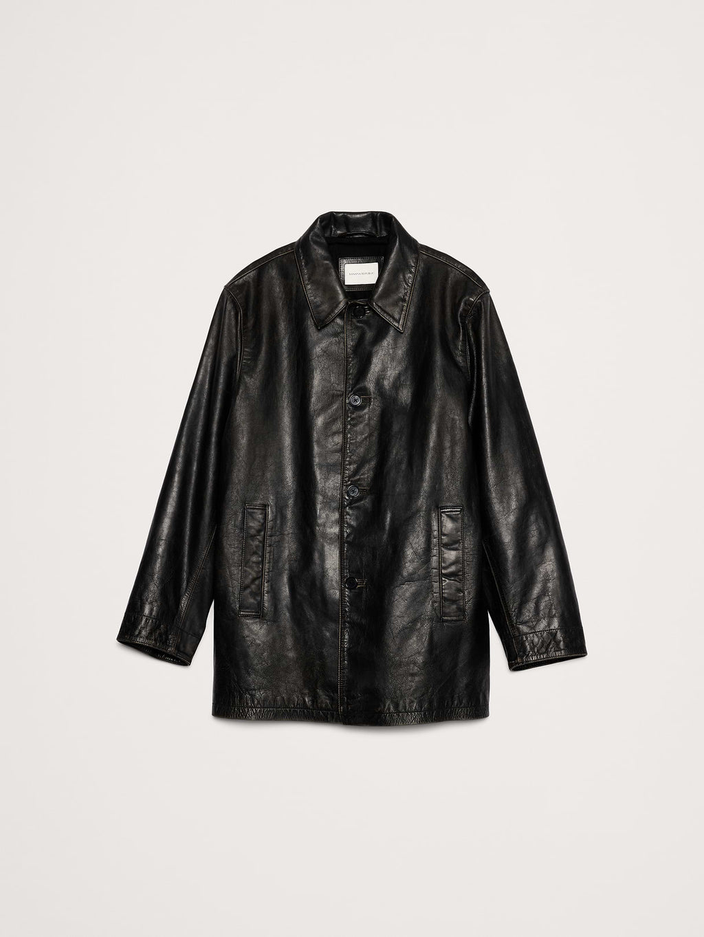 Relaxed Leather Carcoat - Black