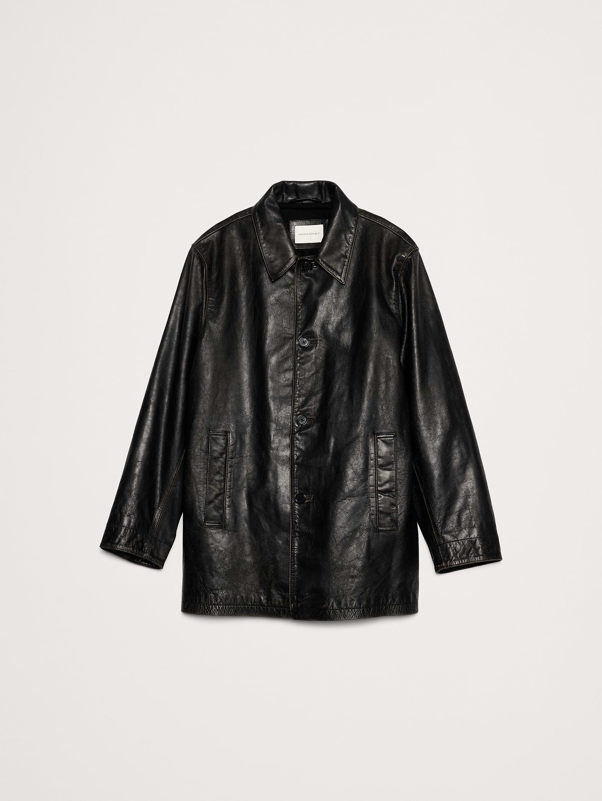 Relaxed Leather Carcoat - Black