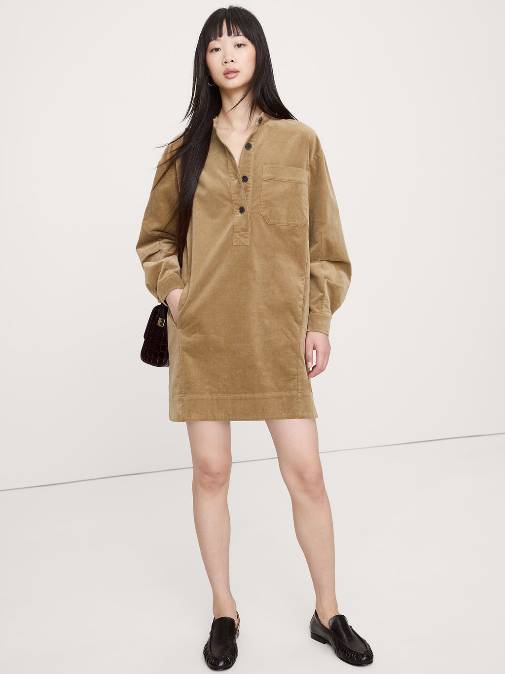 Corduroy Popover Shift Dress - Whiskey Brown