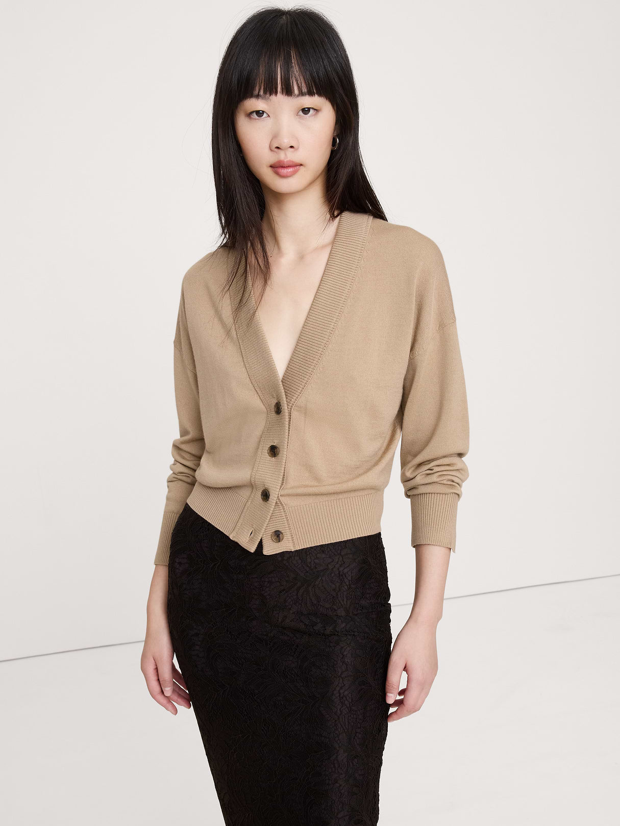 Merino Cardigan Sweater - Camel