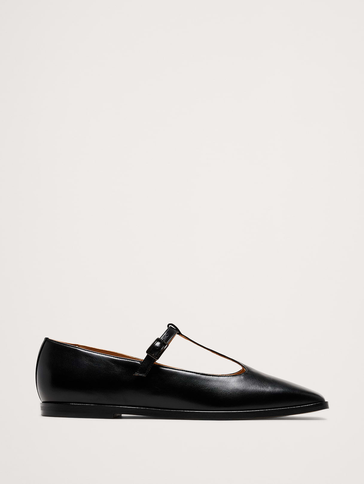 Italian Leather Square-Toe Mary Jane Flats - Black