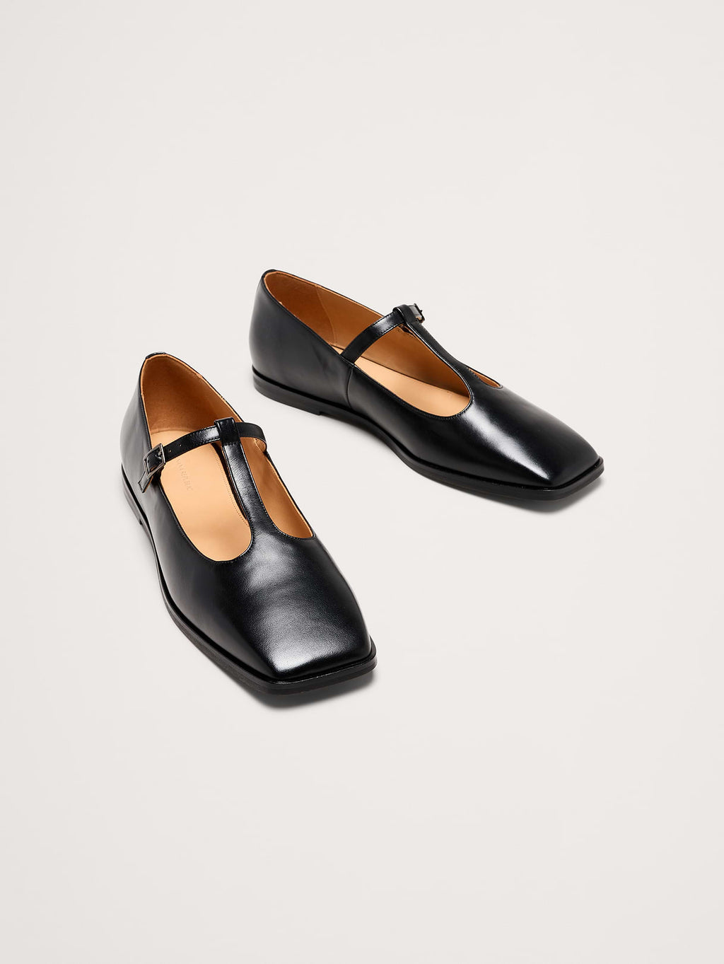 Italian Leather Square-Toe Mary Jane Flats - Black