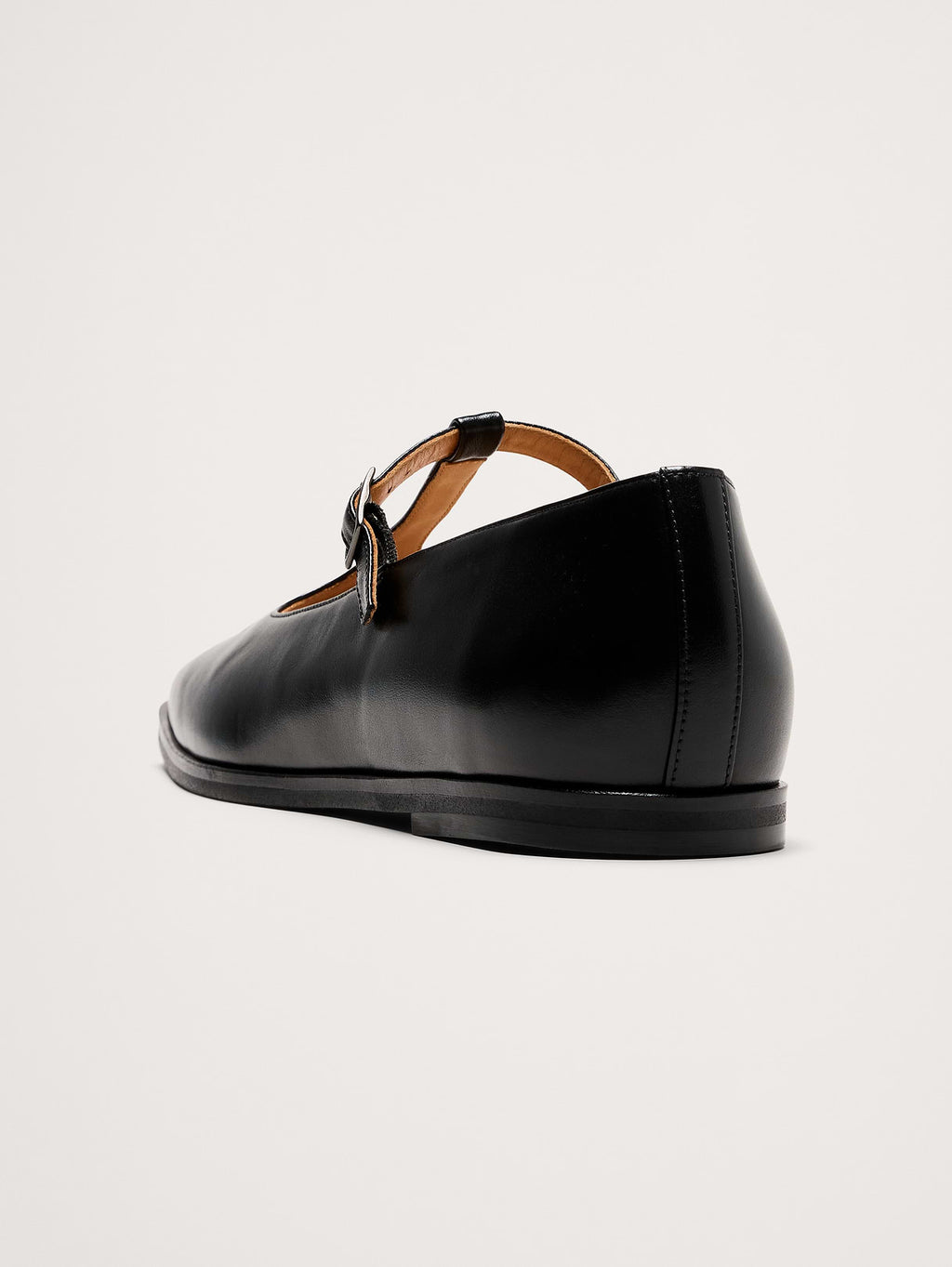 Italian Leather Square-Toe Mary Jane Flats - Black