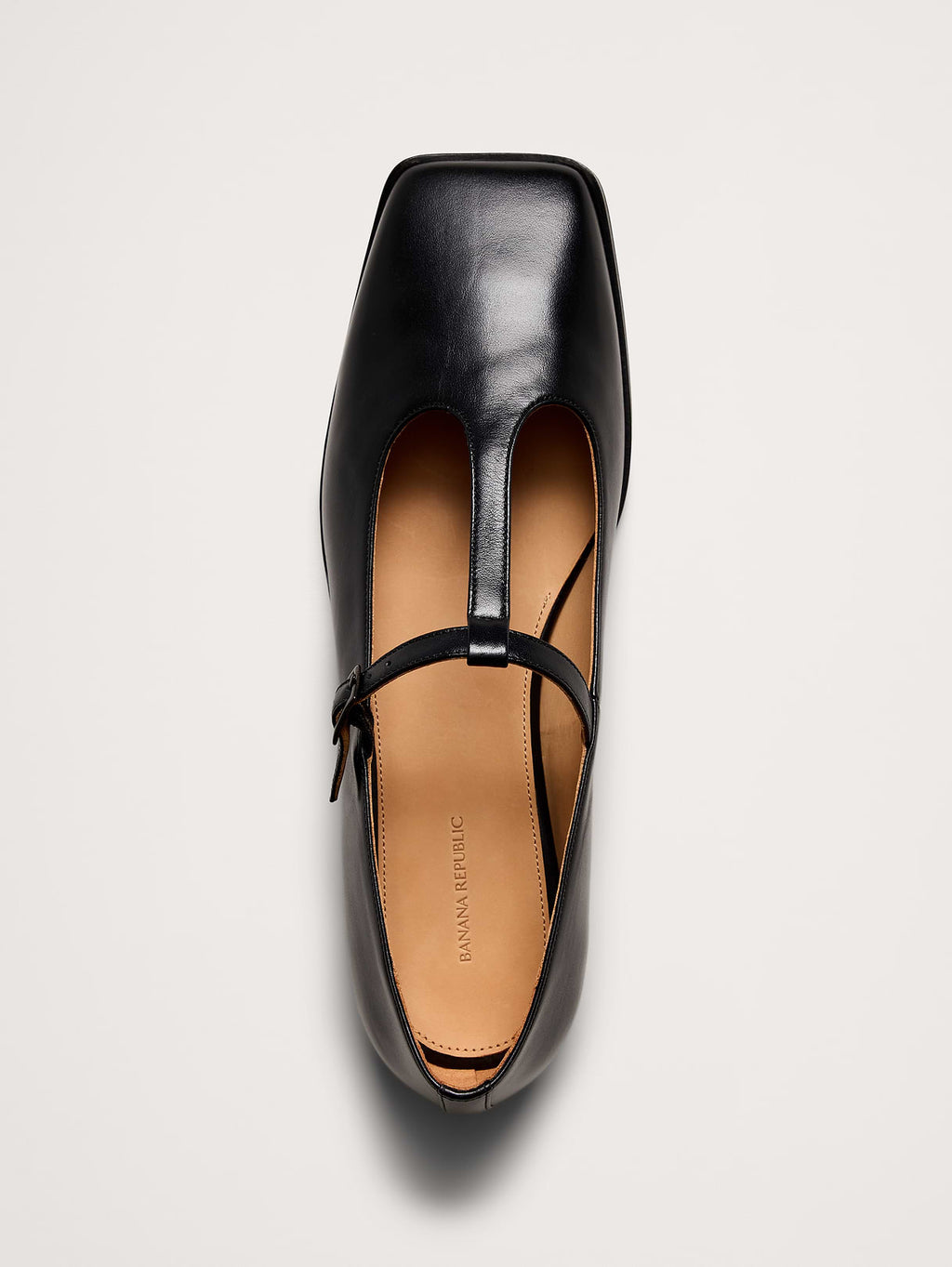 Italian Leather Square-Toe Mary Jane Flats - Black