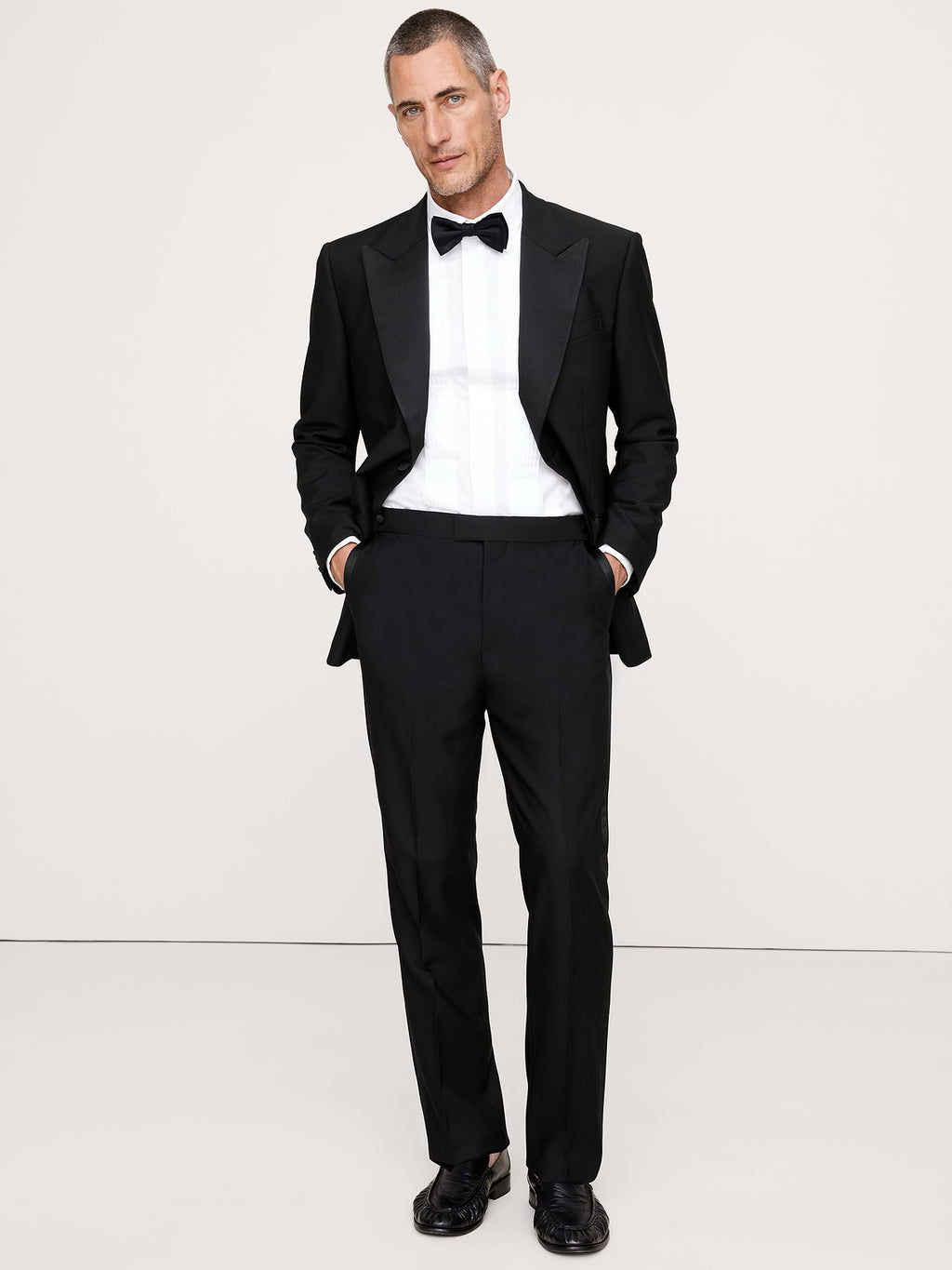 Slim Italian Barathea Tuxedo Pant - Black