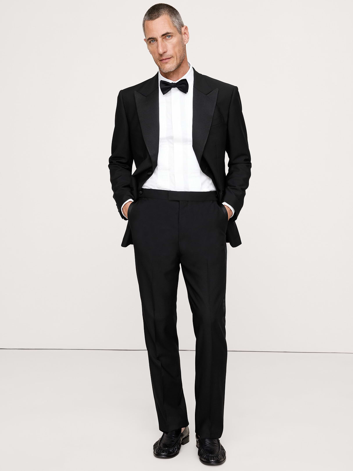 Slim Italian Barathea Tuxedo Pant - Black
