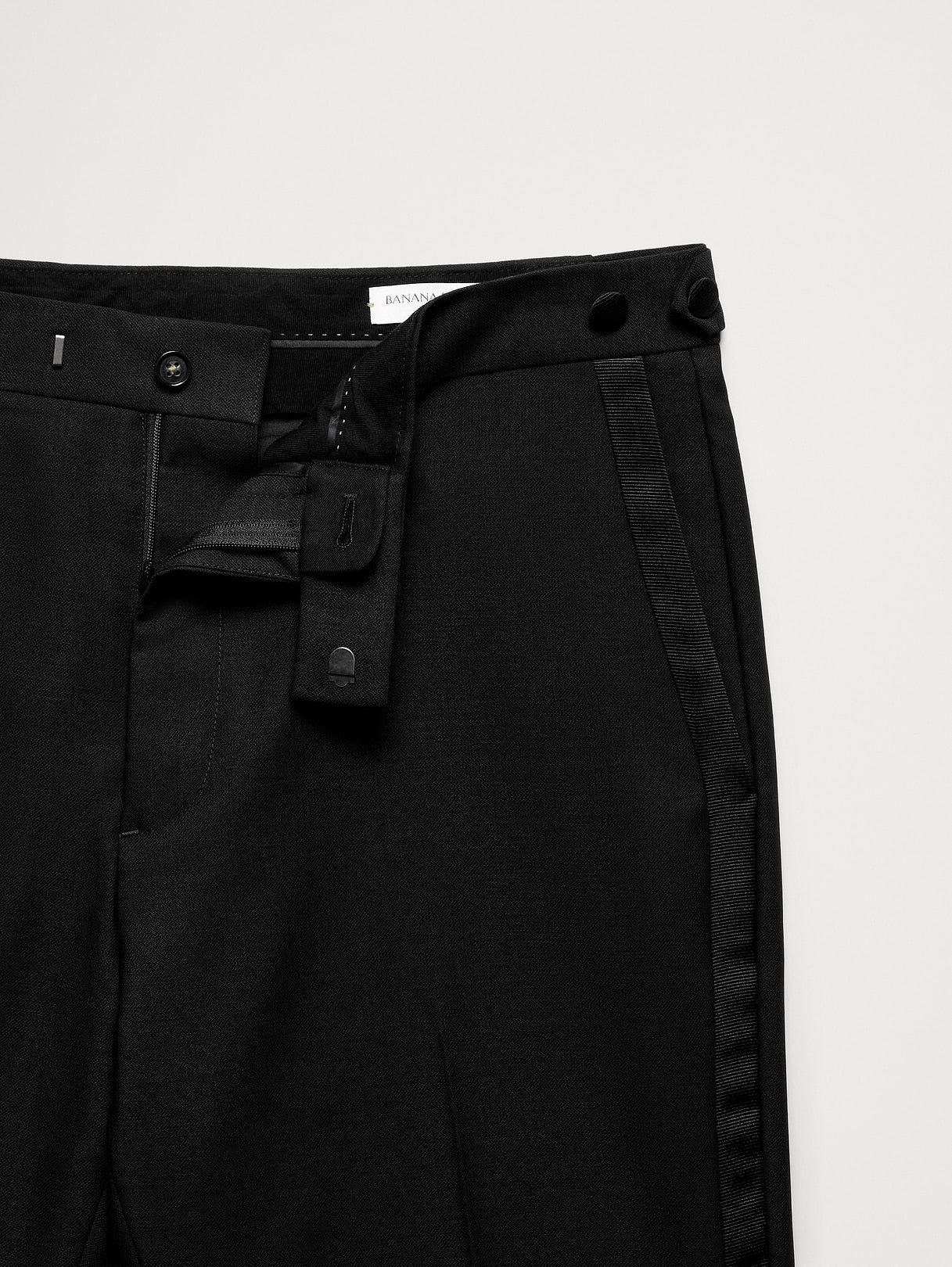 Slim Italian Barathea Tuxedo Pant - Black