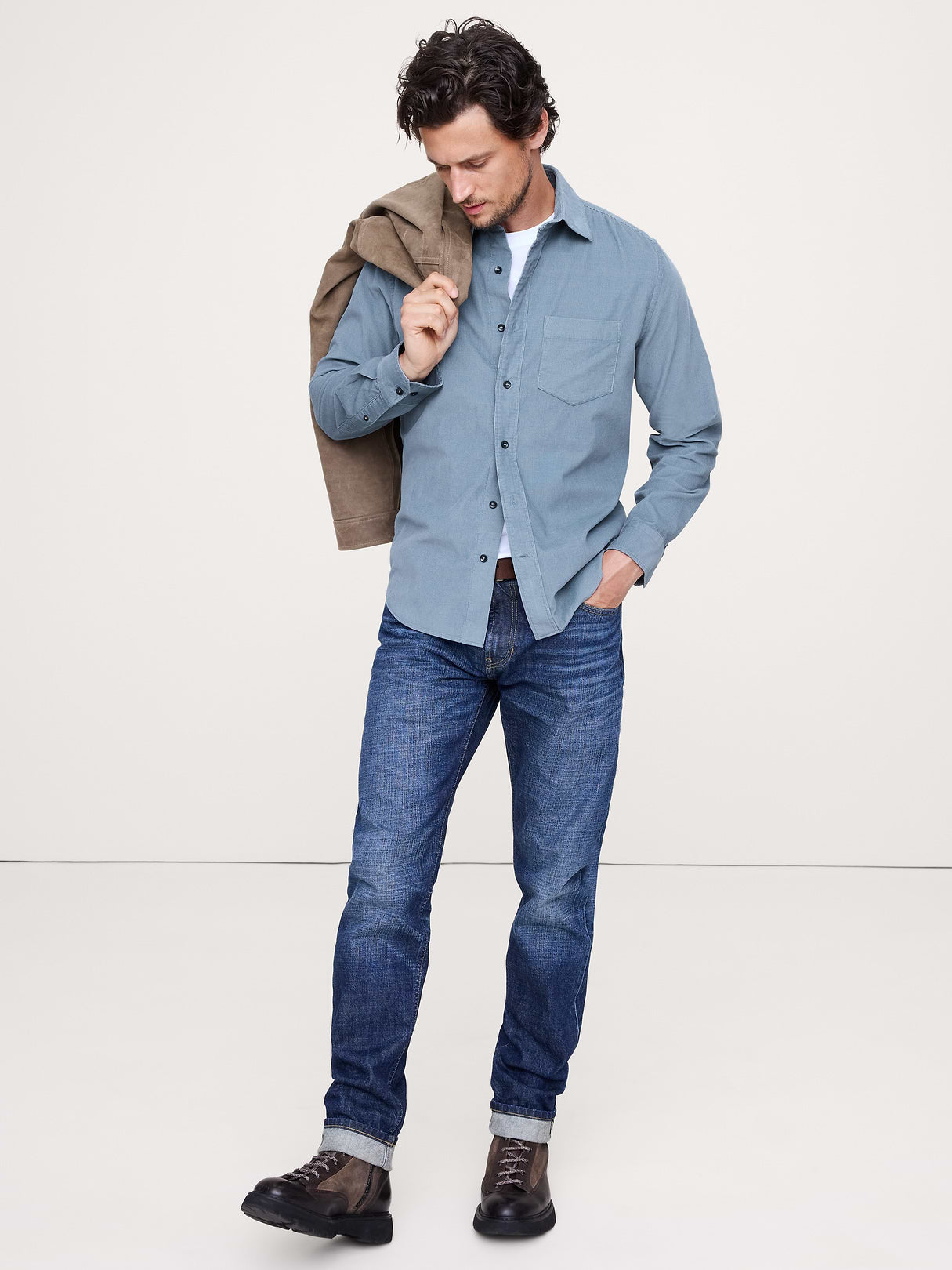 Standard-Fit Lightweight Corduroy Shirt - Light Blue