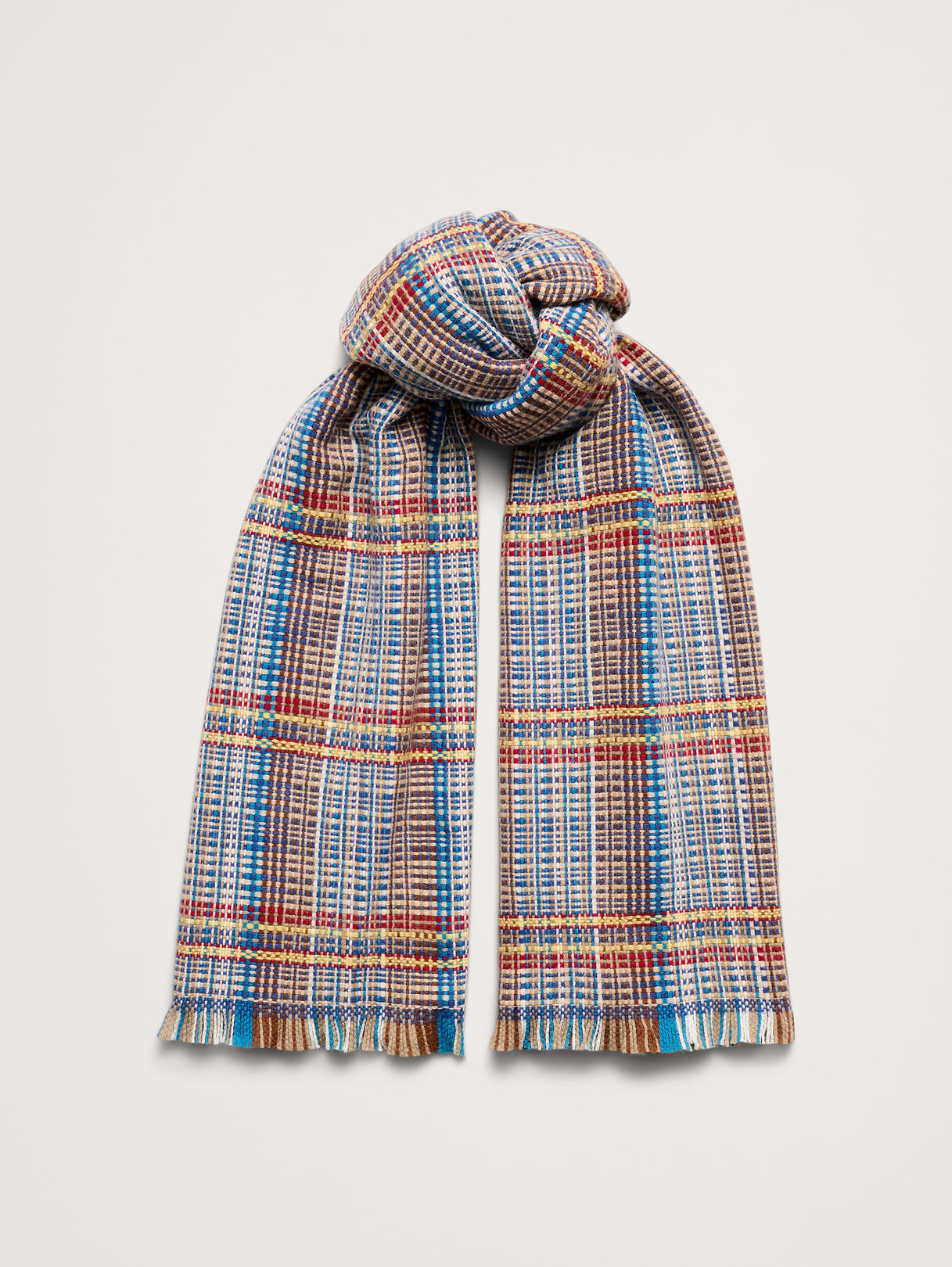 Italian Plaid Wool-Blend Scarf - Medium Blue