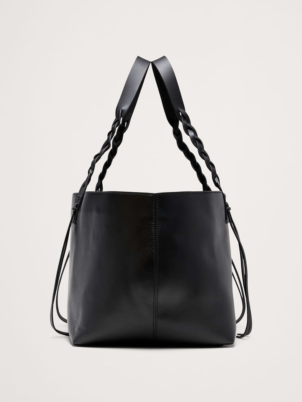 Large Leather East-West Tote - Black